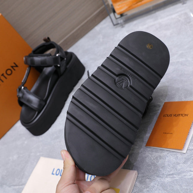 LV 26S CHAMELEON PLATFORM SANDALS 60MM IN BLACK DAMIER CHECKER CALFSKIN AND EVA