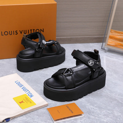 LV 26S CHAMELEON PLATFORM SANDALS 60MM IN BLACK CALFSKIN AND EVA