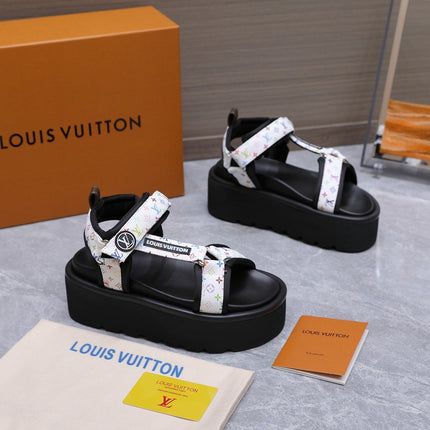 LV 26S CHAMELEON PLATFORM SANDALS 60MM IN WHITE MONOGRAM CALFSKIN AND EVA