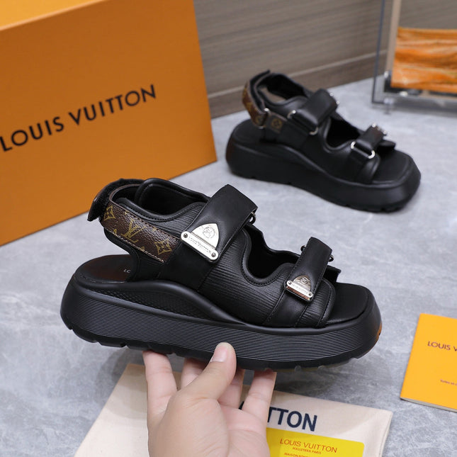 LV 26S CHAMELEON SANDALS 60MM IN BLACK CALFSKIN AND EVA