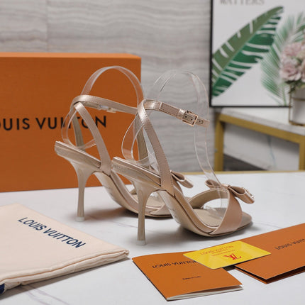 LV 26S 6AM SANDALS 90MM IN NUDE PINK SATIN WITH BOW