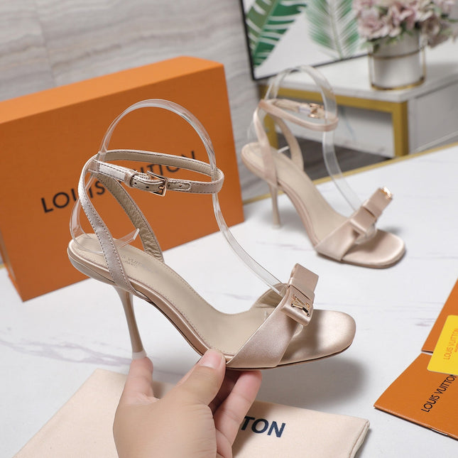 LV 26S 6AM SANDALS 90MM IN NUDE PINK SATIN WITH BOW