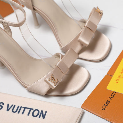 LV 26S 6AM SANDALS 90MM IN NUDE PINK SATIN WITH BOW