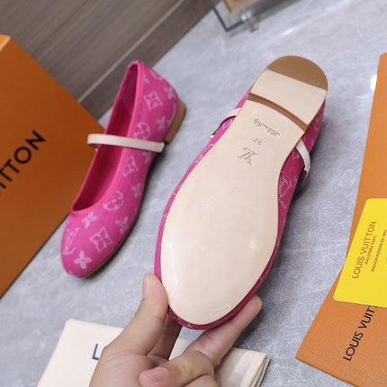 LV 26S MARY JANE FLATS IN HOT PINK MONOGRAM DENIM WITH CALFSKIN STRAP
