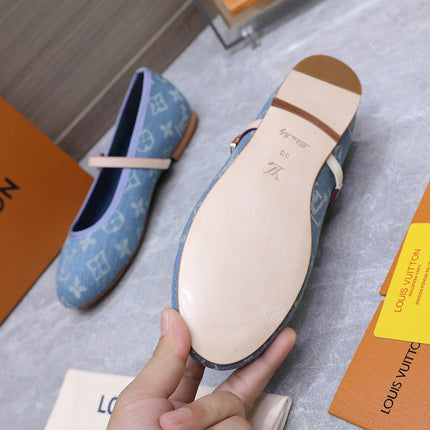 LV 26S MARY JANE FLATS IN SKY BLUE MONOGRAM DENIM WITH CALFSKIN STRAP