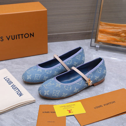 LV 26S MARY JANE FLATS IN SKY BLUE MONOGRAM DENIM WITH CALFSKIN STRAP