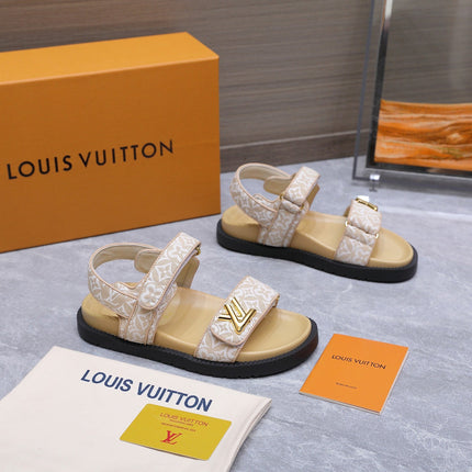 LV 26S SANDALS IN BEIGE MONOGRAM COATED FABRIC GOLD HARDWARE