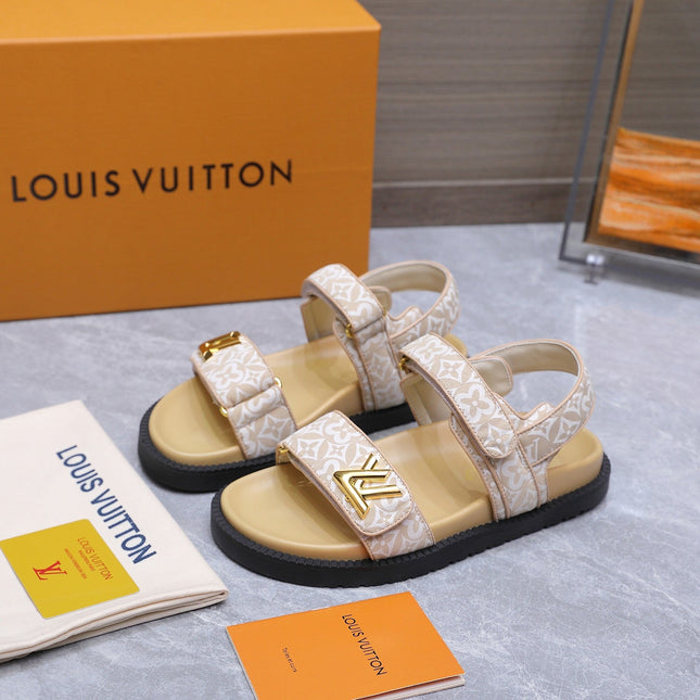 LV 26S SANDALS IN BEIGE MONOGRAM COATED FABRIC GOLD HARDWARE