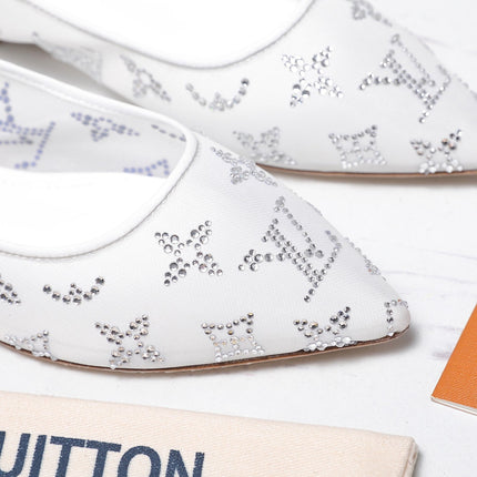 LV 26S GALA FLAT BALLERINA IN WHITE MESH WITH WITH RHINESTONES