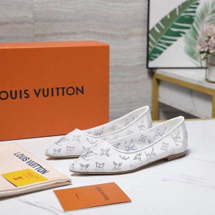LV 26S GALA FLAT BALLERINA IN WHITE MESH WITH WITH RHINESTONES