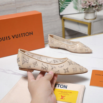 LV 26S GALA FLAT BALLERINA IN NUDE BEIGE MESH WITH WITH RHINESTONES