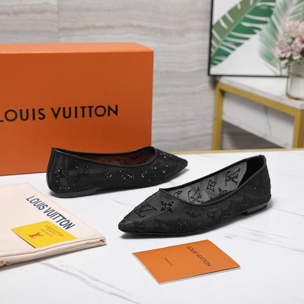 LV 26S GALA FLAT BALLERINA IN BLACK MESH WITH WITH RHINESTONES