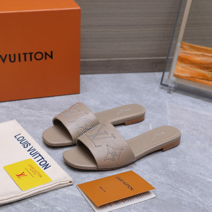 LV 26S FLAT SLIDE SANDALS IN NUDE BROWN CALFSKIN