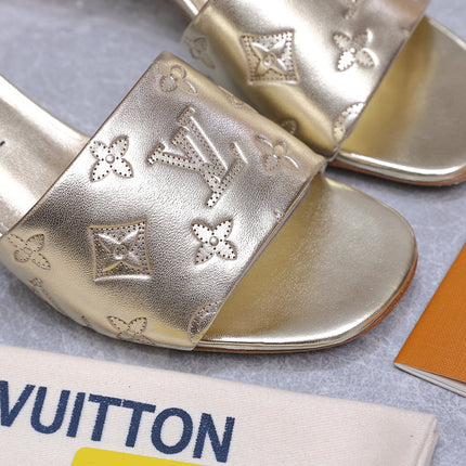 LV 26S 6AM MULE 55MM IN GOLD CALFSKIN EMBOSSED MONOGRAM LOGO