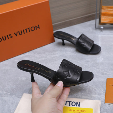LV 26S 6AM MULE 55MM IN BLACK CALFSKIN EMBOSSED MONOGRAM LOGO