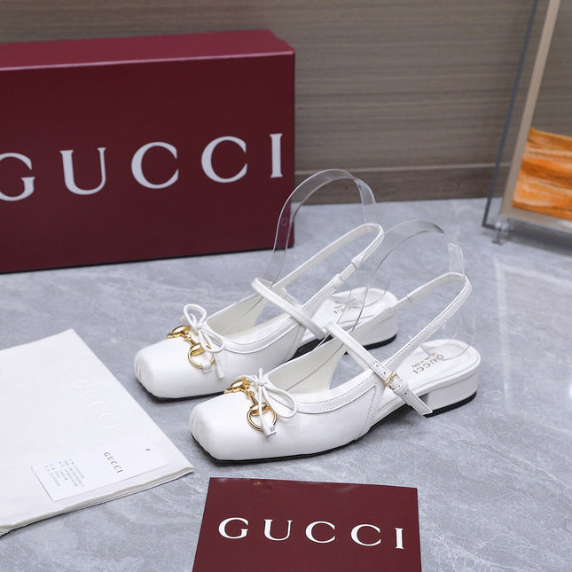 GUCCI 26S SLINGBACK PUMPS IN WHITE CALFSKIN GOLD HARDWARE