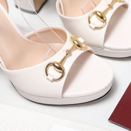 GUCCI 26S HORSEBIT ANKLE STRAP PLATFORM HEELS 115MM IN IVORY WHITE CALFSKIN