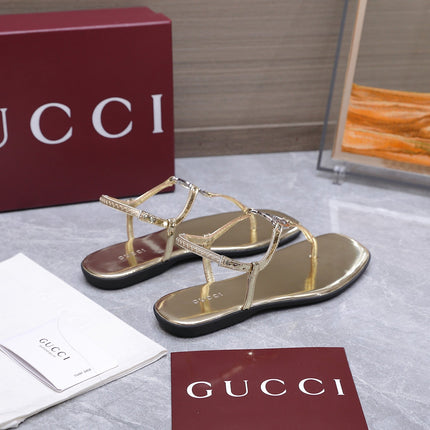 GUCCI 26S INTERLOCKING G THONG SANDALS IN GOLD CALFSKIN
