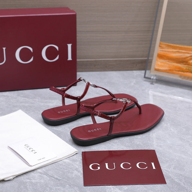 GUCCI 26S INTERLOCKING G THONG SANDALS IN BURGUNDY RED CALFSKIN