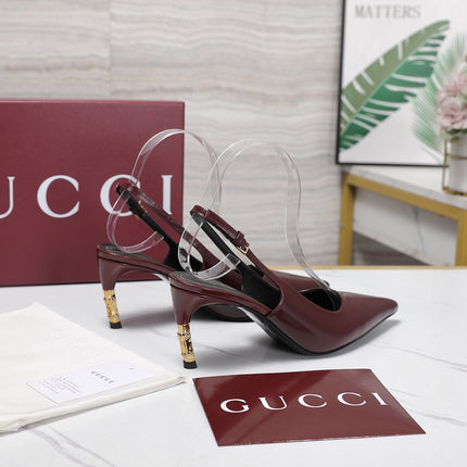 GUCCI 26S HEEL POINTED TOE SLINGBACK PUMPS 75MM IN BURGUNDY RED CALFSKIN