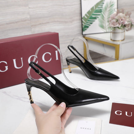 GUCCI 26S HEEL POINTED TOE SLINGBACK PUMPS 75MM IN BLACK CALFSKIN