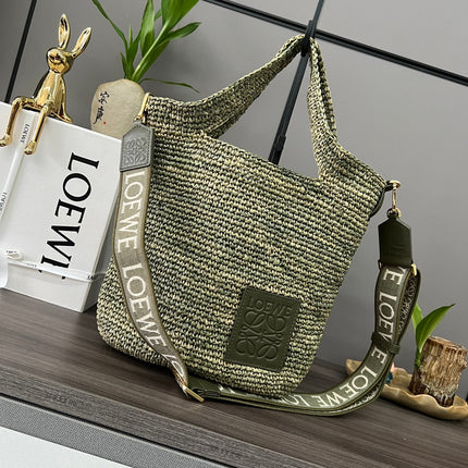 LOEWE 26S HANDBAG 30 IN GREEN RAFFIA