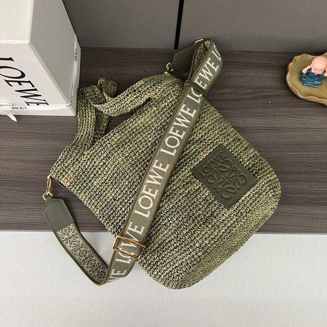 LOEWE 26S HANDBAG 30 IN GREEN RAFFIA