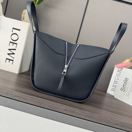 LOEWE 25S HAMMOCK BAG 20 IN CHARCOAL BLUE CALFSKIN SILVER HARDWARE
