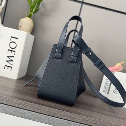LOEWE 25S HAMMOCK BAG 20 IN CHARCOAL BLUE CALFSKIN SILVER HARDWARE