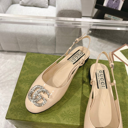 GG CRYSTALS SLINGBACK BALLET CREAM CALFSKIN