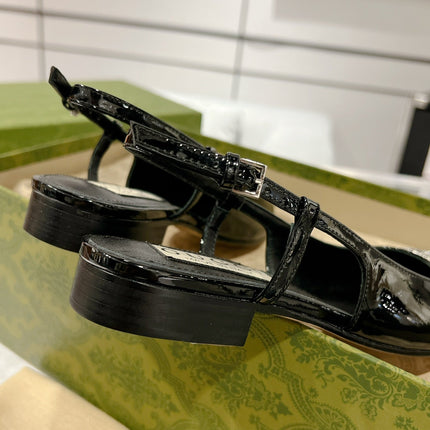METALIC SLINGBACK FLATS IN BLACK CALFSKIN