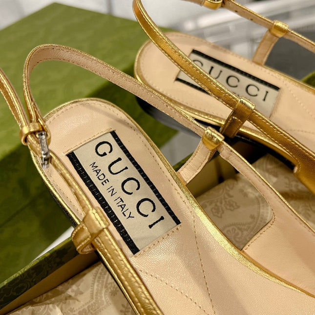GG CRYSTALS SLINGBACK BALLET METALLIC GOLD CALFSKIN