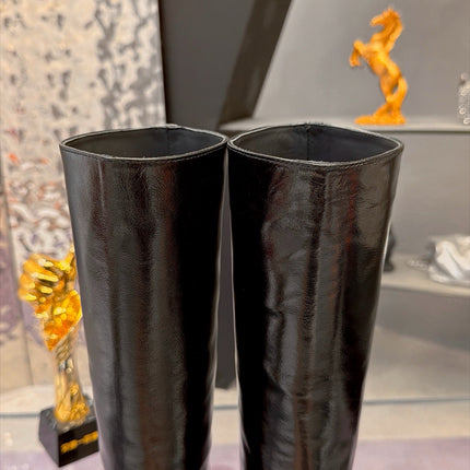 CHANEL 26S KNEE HIGH BOOTS 25 MM IN BLACK PATENT LEATHER