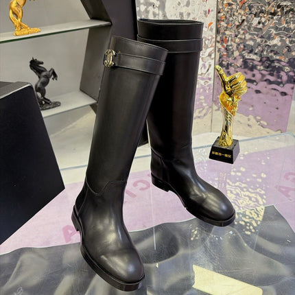 CHANEL 26S KNEE HIGH BOOTS 25 MM IN BLACK CALFSKIN CC LOGO