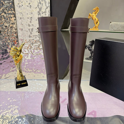 CHANEL 26S KNEE HIGH BOOTS 25 MM IN DARK BROWN CALFSKIN CC LOGO