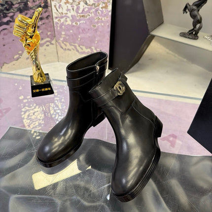 CHANEL 26S ANKLE BOOTS WITH SIDE ZIPPER 25 MM IN BLACK CALFSKIN CC LOGO