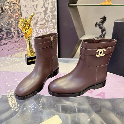 CHANEL 26S ANKLE BOOTS WITH SIDE ZIPPER 25 MM IN DARK BROWN CALFSKIN CC LOGO