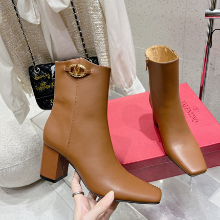 VLOGO SIGNATURE COPPER BROWN CALFSKIN ANKLE BOOT 75 MM