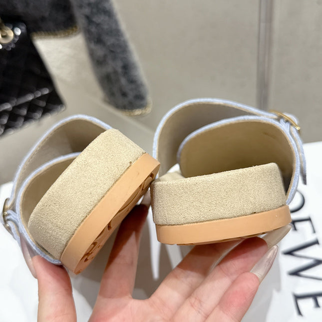 LOEWE 26S EASE SLIDE IN PASTEL BLUE SUEDE