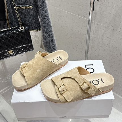 LOEWE 26S EASE SLIDE IN BEIGE SUEDE