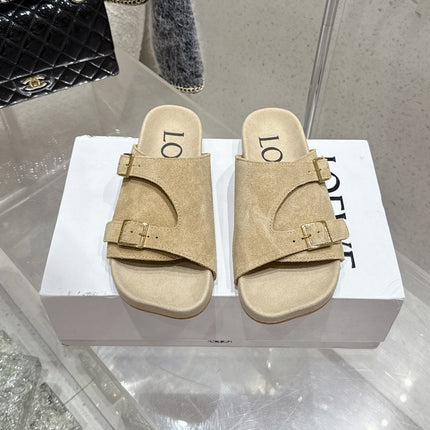 LOEWE 26S EASE SLIDE IN BEIGE SUEDE