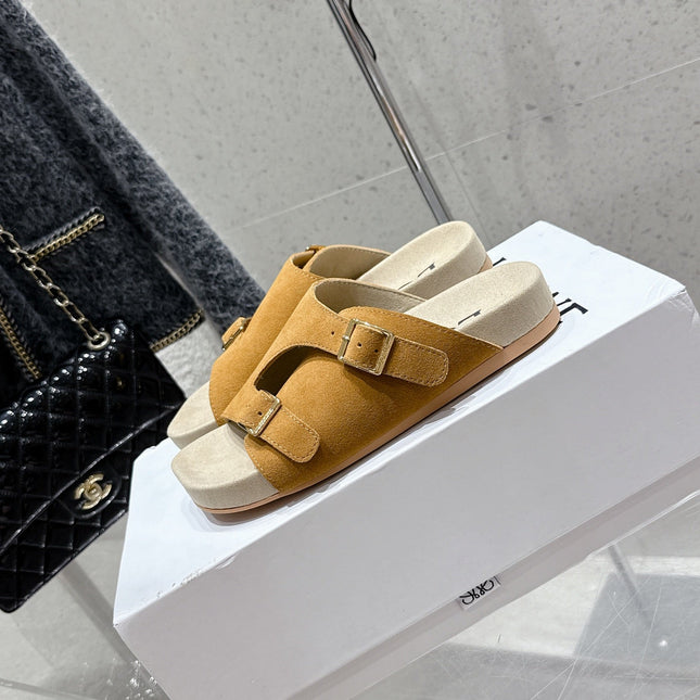LOEWE 26S EASE SLIDE IN CAMEL BROWN SUEDE