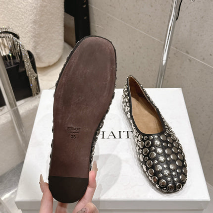 CELINE 26S FLAT SHOES IN BLACK CALFSKIN WITH METAL STUDS