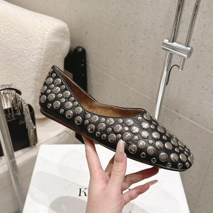 CELINE 26S FLAT SHOES IN BLACK CALFSKIN WITH METAL STUDS