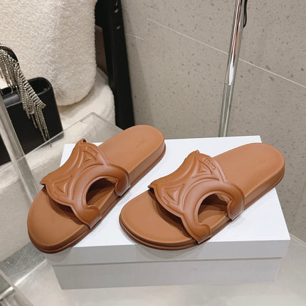 CELINE 26S TRIOMPHE SLIDES IN BROWN CALFSKIN