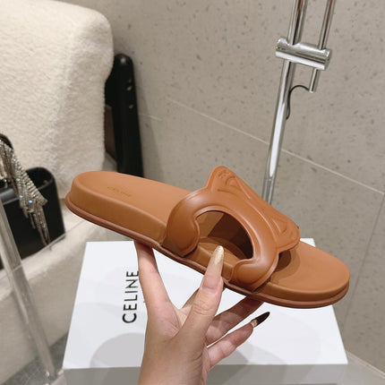 CELINE 26S TRIOMPHE SLIDES IN BROWN CALFSKIN