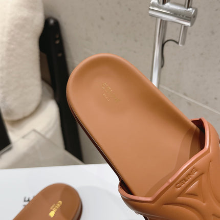 CELINE 26S TRIOMPHE SLIDES IN BROWN CALFSKIN