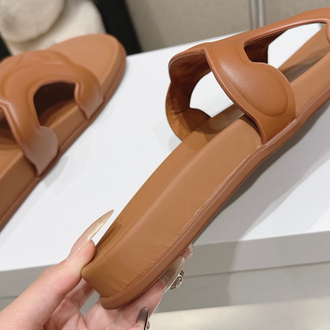 CELINE 26S TRIOMPHE SLIDES IN BROWN CALFSKIN