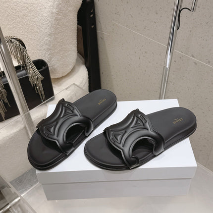 CELINE 26S TRIOMPHE SLIDES IN BLACK CALFSKIN