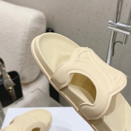 CELINE 26S TRIOMPHE SLIDES IN PASTEL YELLOW CALFSKIN